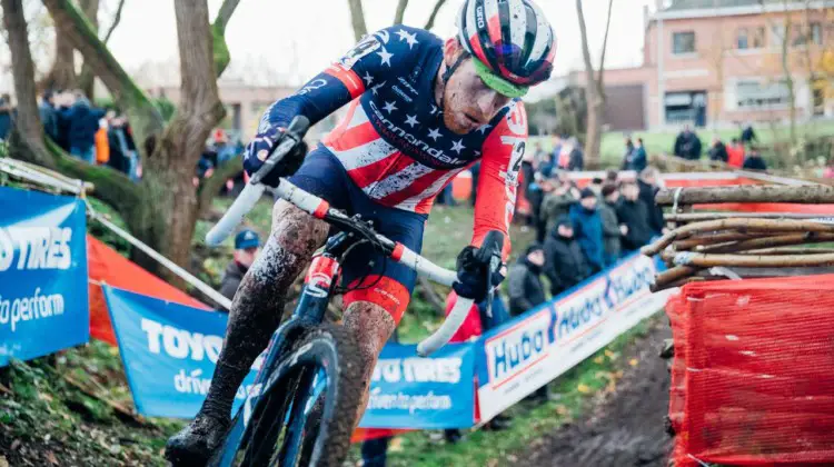 After a tough afternoon on Saturday, Stephen Hyde tried to bounce back at Hamme. 2017 Flandriencross. © J. Curtes / Cyclocross Magazine