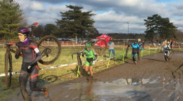 Sunny Gilbert leads Katie Clouse through a muddy run. 2017 Major Taylor Cross Cup Day 2. © Angelina Palermo