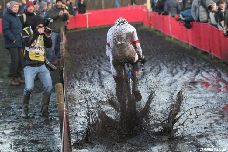 Mathieu van der Poel battled back to take second. Elite Men, 2017 Zeven UCI Cyclocross World Cup. © B. Hazen / Cyclocross Magazine