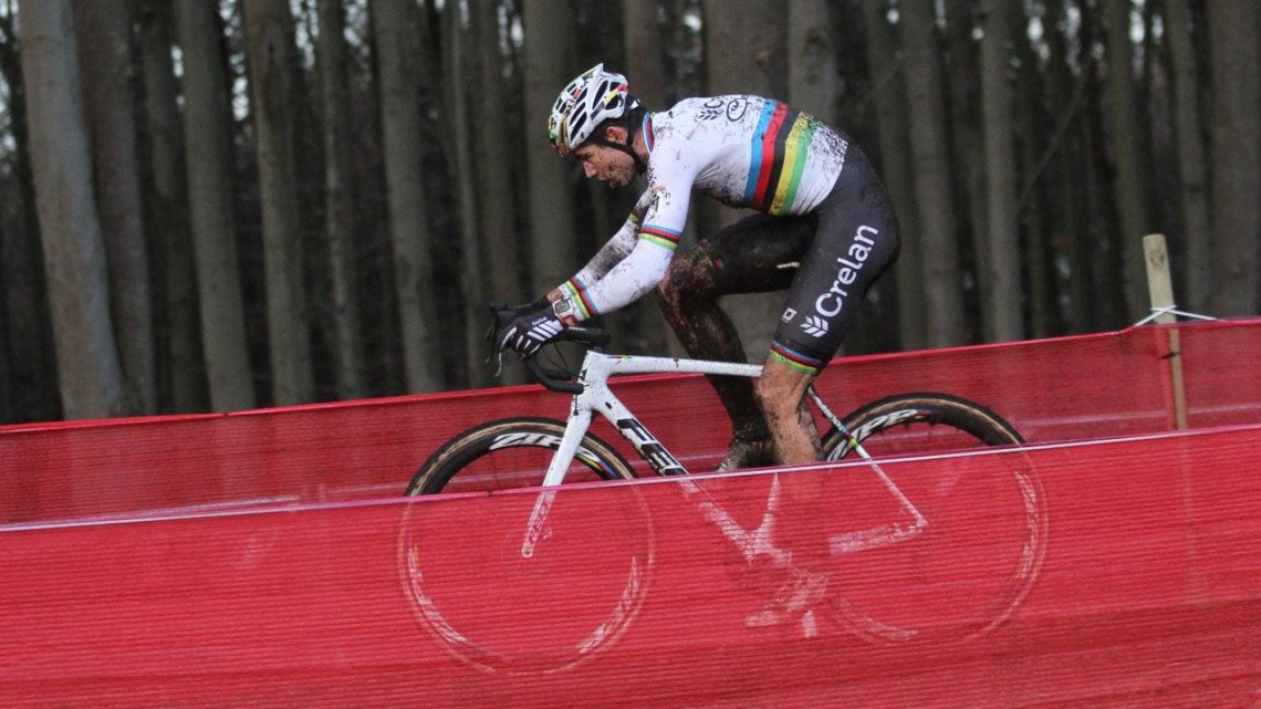 Wout van Aert was all alone for much of the race. Elite Men, 2017 Zeven UCI Cyclocross World Cup. © B. Hazen / Cyclocross Magazine