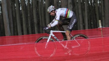 Wout van Aert was all alone for much of the race. Elite Men, 2017 Zeven UCI Cyclocross World Cup. © B. Hazen / Cyclocross Magazine