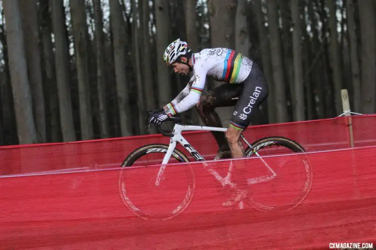 Wout van Aert was all alone for much of the race. Elite Men, 2017 Zeven UCI Cyclocross World Cup. © B. Hazen / Cyclocross Magazine