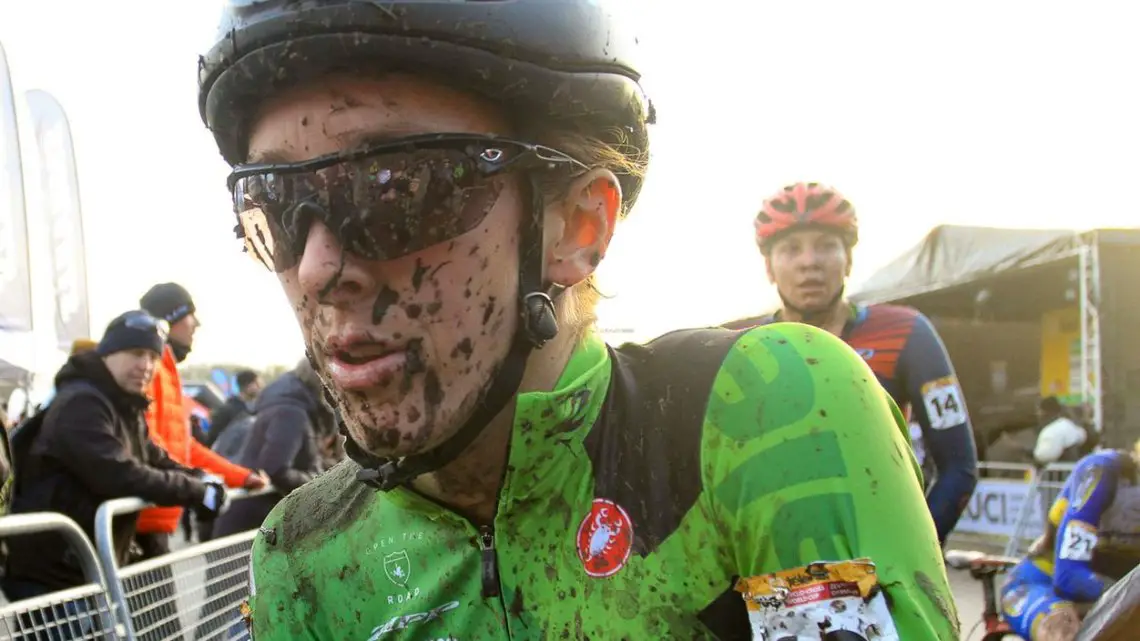 Kaitie Keough picked up some mud on Saturday. 2017 World Cup Zeven. © B. Hazen / Cyclocross Magazine