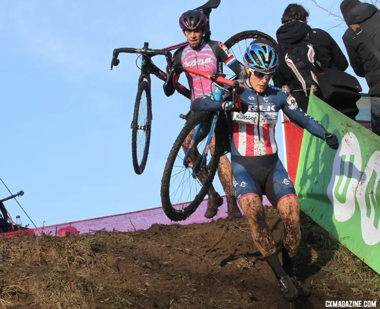 Katie Compton and Helen Wyman battled for second late in the race. Elite Women, 2017 Zeven UCI Cyclocross World Cup. © B. Hazen / Cyclocross Magazine