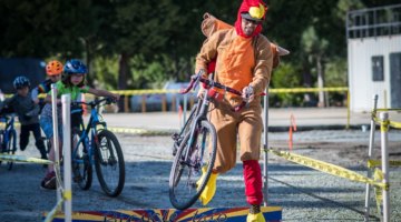 The kids hunt down the turkey at Turkey Cross. 2017 Surf City Cyclocross, Calfire Training Facility. © J. Vander Stucken