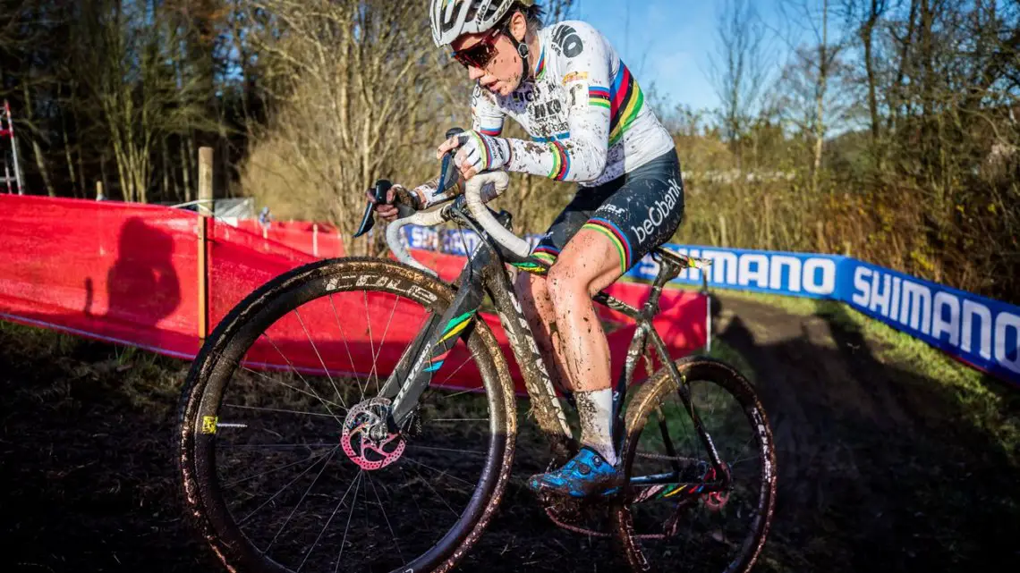 Sanne Cant certainly has avoided the curse of the rainbow jersey so far this season. Elite Women, 2017 Zeven UCI Cyclocross World Cup. © J. Curtes / Cyclocross Magazine