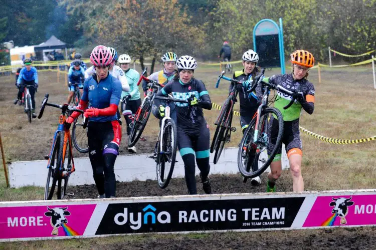 Elite Women hit the barriers. 2017 MFG Cyclocross #5. photo: courtesy