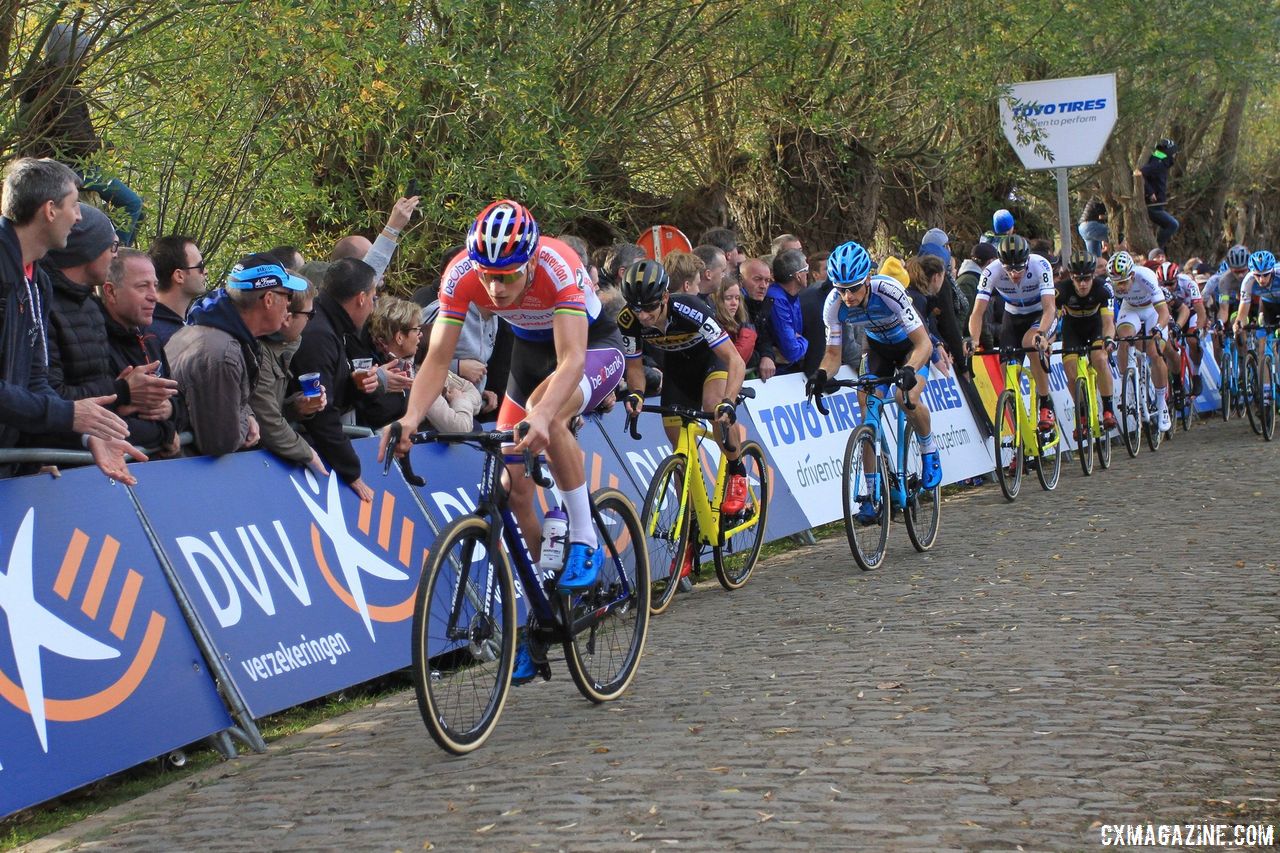 Mathieu van der Poel was on the front by the top of the prologue climb. 2017 Men's Koppenbergcross. © B. Hazen / Cyclocross Magazine