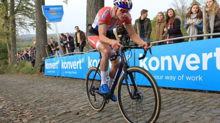 Mathieu van der Poel attacked in the last lap to win. 2017 Men's Koppenbergcross. © B. Hazen / Cyclocross Magazine