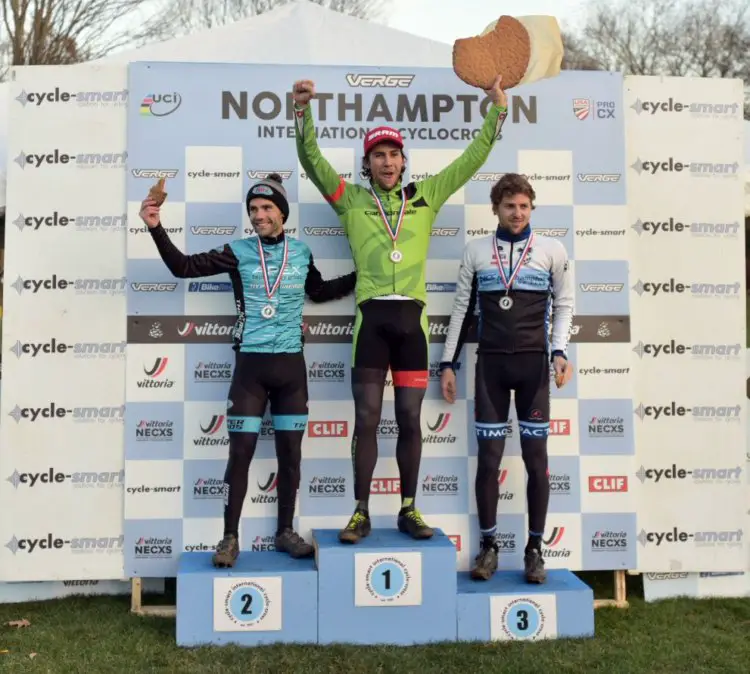 Men's podium: Curtis White, Justin Lindine and Jack Kisseberth. 2017 Northampton International Day 2. © Chris McIntosh