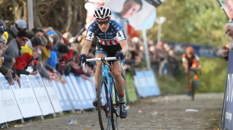 Katie Compton held off Jolien Verschuerent to take second. 2017 Women's Koppenbergcross. © B. Hazen / Cyclocross Magazine