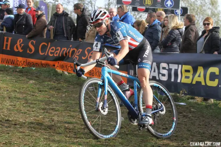 Katie Compton made the start at Koppenberg on Wednesday. 2017 Women's Koppenbergcross. © B. Hazen / Cyclocross Magazine