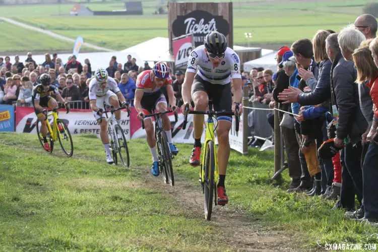 Toon Aerts was not afraid to mix it up on the tough Koppenbergcross course. 2017 Men's Koppenbergcross. © B. Hazen / Cyclocross Magazine