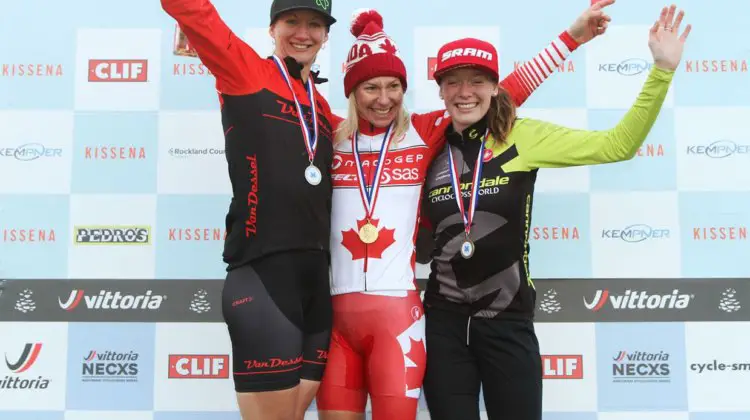 Day 2 Women's podium: Ferrier Burneau, Maximenko and West. 2017 SuperCross Cup Day 2. photo: Marco Quezada.