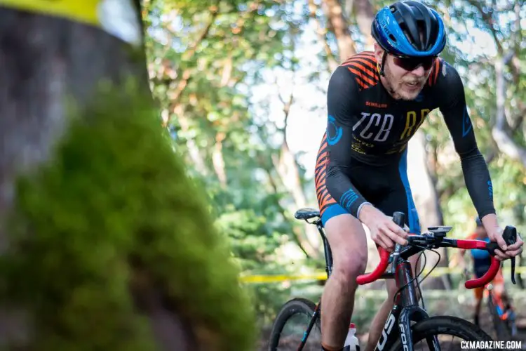 The singletrack in the woods offered a twisty, challenging path that kept racers on the gas out of every corner. 2017 Surf City CX, Turkey Cross, Calfire Training Facility. © J. Vander Stucken