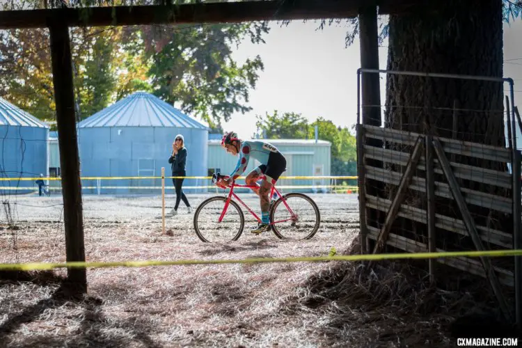 Ritchey's Fergus Tanaka led the Men's B racer for several laps. 2017 Surf City CX, Turkey Cross, Calfire Training Facility. © J. Vander Stucken