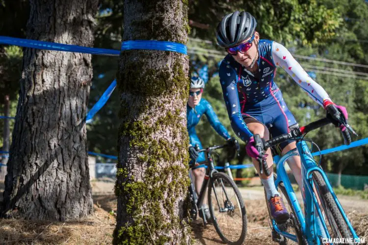 The womens A field make their way towards the run up. 2017 Surf City Cyclocross, Calfire Training Facility. © J. Vander Stucken