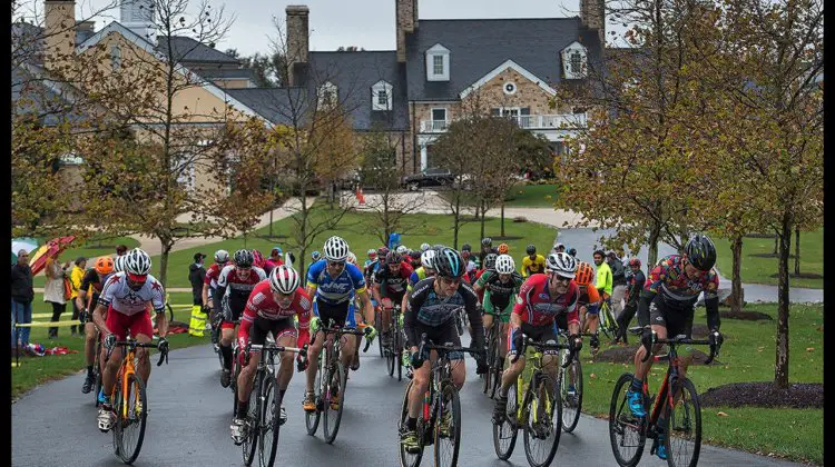 A rainy and muddy Tacchino Cyclocross bicycle race held on the grounds of Salamander Resort in Middleburg Virginia. Master Men's field starts their race and heads up the main drive at the resort. photo: Douglas Graham/Loudoun Now