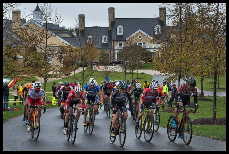 A rainy and muddy Tacchino Cyclocross bicycle race held on the grounds of Salamander Resort in Middleburg Virginia. Master Men's field starts their race and heads up the main drive at the resort. photo: Douglas Graham/Loudoun Now
