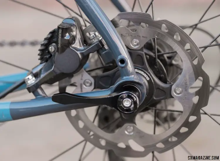 The seatstays and chainstays share the brake caliper load. for the post mount setup. A 140mm rotor is the default option. Breezer Inversion gravel / cyclocross bike. © C. Lee / Cyclocross Magazine