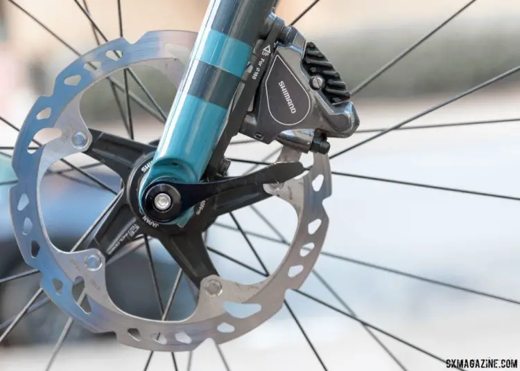 Flat mount brake caliper, and 12mm thru-axle. Breezer Inversion gravel / cyclocross bike. © C. Lee / Cyclocross Magazine