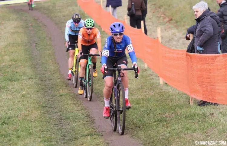 Eva Lechner leads a small group of riders. 2017 European Championships, Tabor. © B. Hazen / Cyclocross Magazine