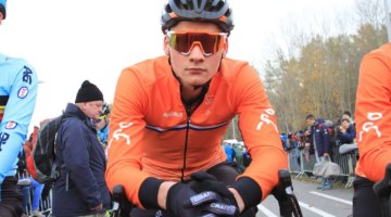 Mathieu van der Poel gets ready for his race. 2017 European Championships, Tabor. © B. Hazen / Cyclocross Magazine