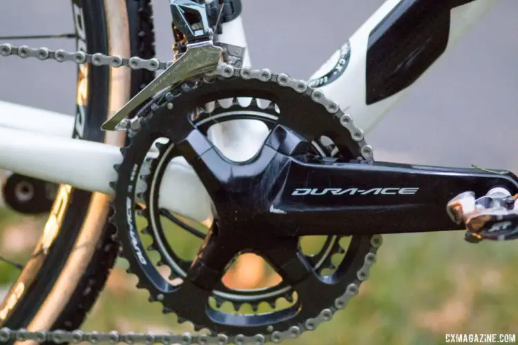 The R9100 front derailleur is attached with an integrated clamp. Jonathan Page's KindHuman Kudu cyclocross bike. © Cyclocross Magazine