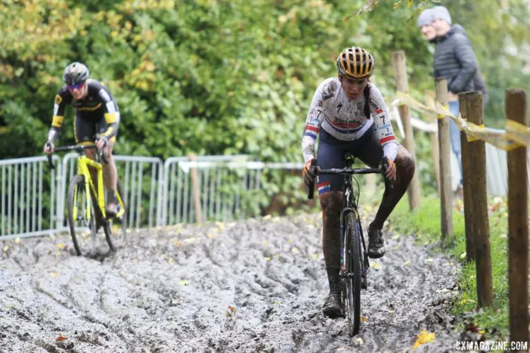 Nikki Brammeier and Ellen Van Loy battled for position throughout the race. 2017 Superprestige Gavere. © B. Hazen / Cyclocross Magazine