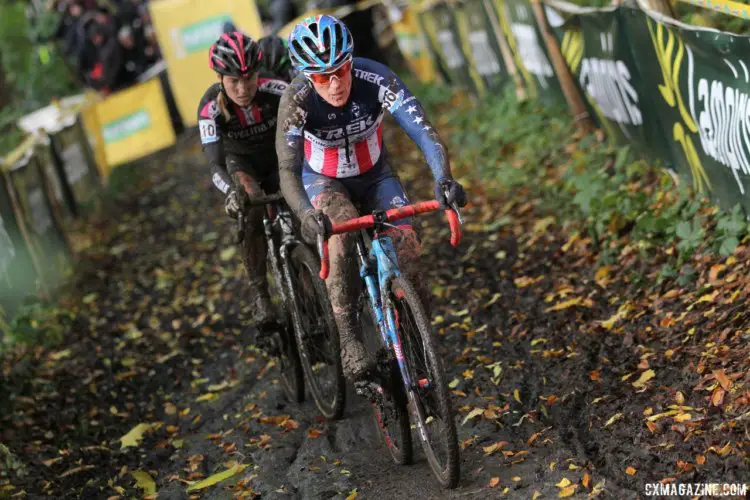 Katie Compton and Elle Anderson rode to 10th and 11th. 2017 Superprestige Gavere. © B. Hazen / Cyclocross Magazine