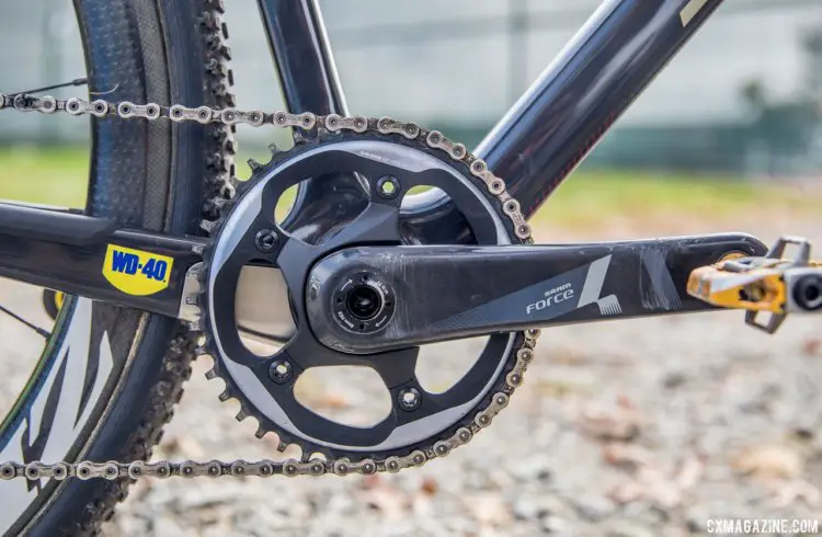 A large chainstay guard wraps around the tube to prevent damage to the carbon in the event of chain suck. Tobin Ortenblad's Santa Cruz Stigmata cyclocross bike. © D. Perker / Cyclocross Magazine