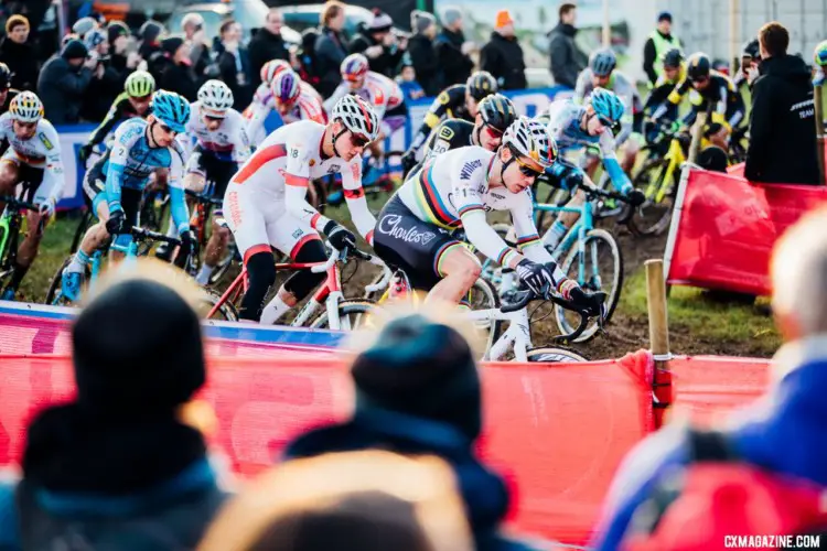 Wout van Aert leads the field out onto the course. Elite Men, 2017 Zeven UCI Cyclocross World Cup. © J.Curtes / Cyclocross Magazine