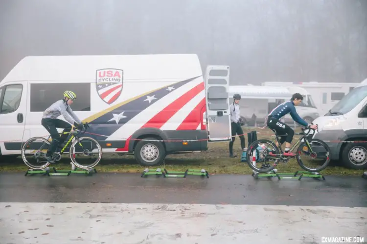 The Junior Men warm up before their race. Junior and U23 Men, 2017 Zeven UCI Cyclocross World Cup. © J.Curtes / Cyclocross Magazine