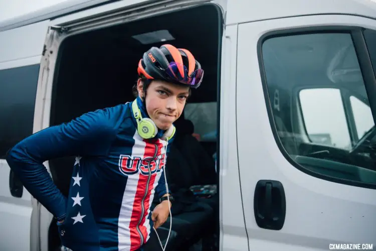 The clean kit and Beats by Dre calm before the muddy Zeven storm. Junior and U23 Men, 2017 Zeven UCI Cyclocross World Cup. © J.Curtes / Cyclocross Magazine