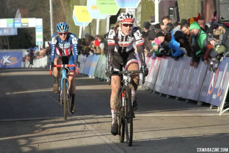 Lucinda Brand outsprinted Katie Compton to take second. 2017 Azencross Loenhout. © B. Hazen / Cyclocross Magazine