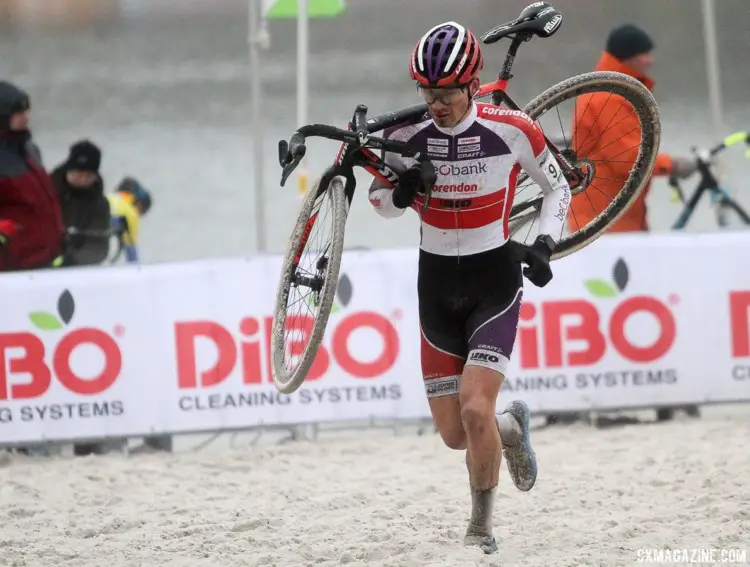 Sunday's race was more or less a day at the beach for David van der Poel (Beobank-Corendon). 2017 Zilvermeercross, Mol, Belgium. © B. Hazen / Cyclocross Magazine