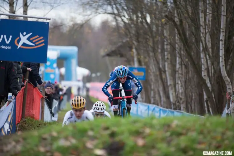 Compton follows Brammeier and Cant over the pump track hills. 2017 Cyclocross DVV Verzekeringen Trofee #4 - Essen. © Cyclephotos / Cyclocross Magazine