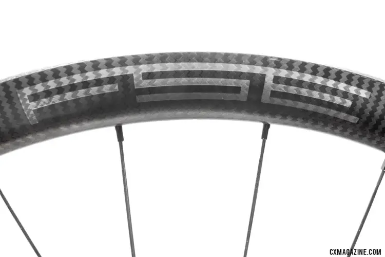 FSE (Filament Spin Evolution) EVO 35CD carbon tubeless clincher disc brake wheels, with its carbon weave finish, look different and according to the company, are built differently than most rims for better heat resistance, stiffness and weight savings. © Cyclocross Magazine