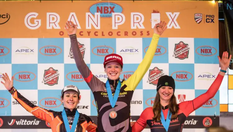 Women's podium: West, Kemmerer and Maximenko. 2017 NBX Gran Prix of 'Cross Day 1. photo: Angelica Dixon