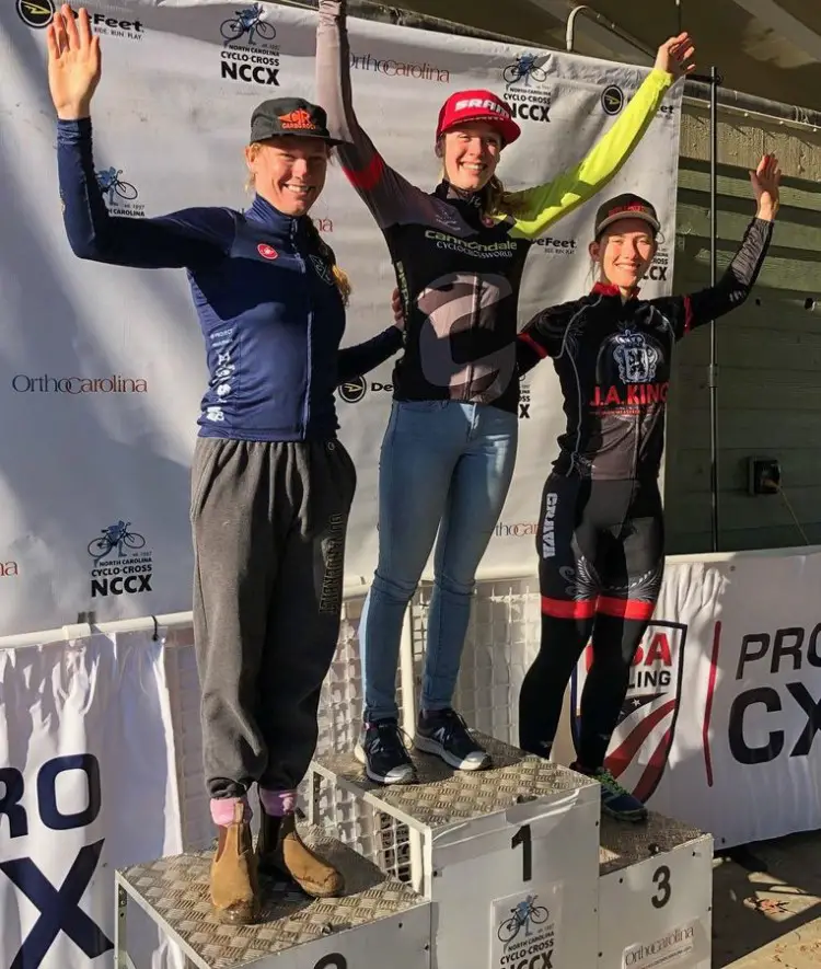 Women's podium: West, Williams and Arensman. 2017 North Carolina Grand Prix Day 2. © Laura Rice