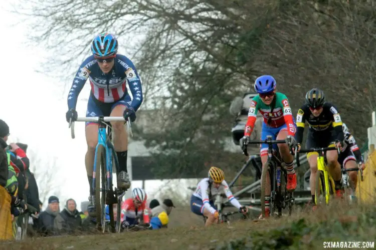 Katie Compton patiently worked her way to the front of the race. 2017 World Cup Zolder. © B. Hazen / Cyclocross Magazine