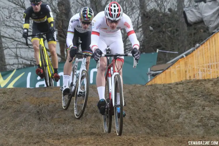 Mathieu van der Poel took the holeshot and led early. 2017 World Cup Zolder. © B. Hazen / Cyclocross Magazine