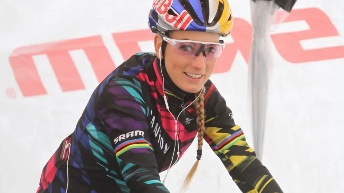 A soon-to-be-muddy Pauline Ferrand Prevot was ready to race on Sunday. 2017 Vlaamse Druivencross. © B. Hazen / Cyclocross Magazine