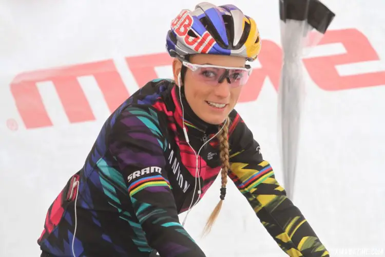 A soon-to-be-muddy Pauline Ferrand Prevot was ready to race on Sunday. 2017 Vlaamse Druivencross. © B. Hazen / Cyclocross Magazine