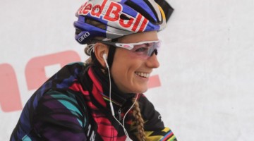 Pauline Ferrand Prevot was relaxed before the race. It paid off, she won. 2017 Vlaamse Druivencross. © B. Hazen / Cyclocross Magazine