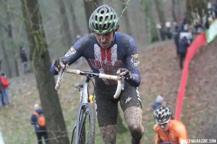 Gage Hecht finished 15th on Sunday at Namur. 2017 World Cup Namur. © B. Hazen / Cyclocross Magazine