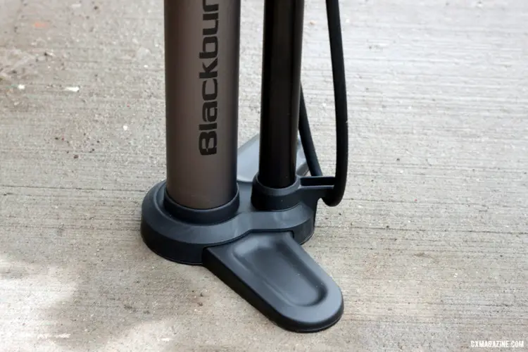 An 11-inch-wide steel base keeps the Blackburn Chamber Tubeless Floor Pump steady. © Cyclocross Magazine