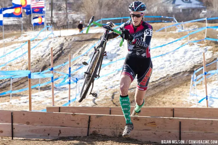 Riding in nasty conditions became second nature for Gilbert after she moved to Oregon. Here, is seen handling the snow at the 2014 U.S. Cyclocross Nationals. © B. Nelson / Cyclocross Magazine