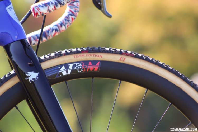 While Atom Composites offers several decal colors, the French Tricolor is a pro only touch. Caroline Mani's Van Dessel Full Tilt Boogie cyclocross bike. © Z. Schuster / Cyclocross Magazine
