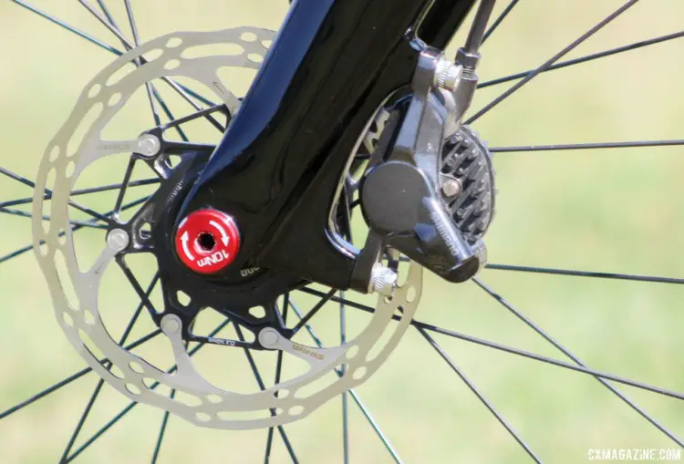 Disc brakes are new for Mani, but she has found the technology to be beneficial this year. She uses 140mm SRAM Centerline rotors. Caroline Mani's Van Dessel Full Tilt Boogie cyclocross bike. © Z. Schuster / Cyclocross Magazine